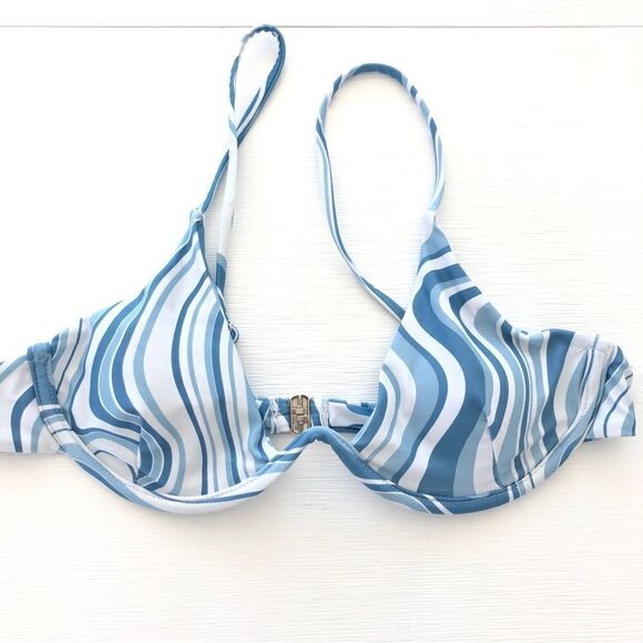 Blue Wave Bikini 2 Piece Set Underwire Bikini Top & High Rise Bikini Bottoms - Picture 3 of 9